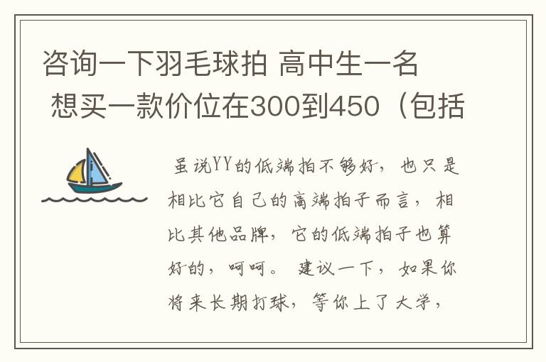 咨询一下羽毛球拍 高中生一名 想买一款价位在300到450(包括拍线和手胶.