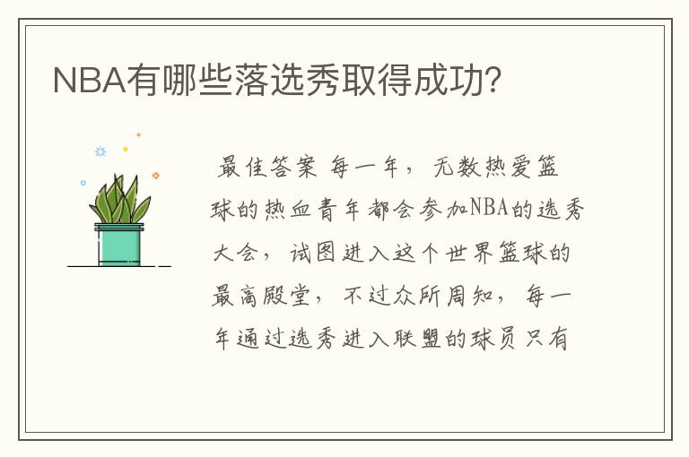 NBA有哪些落选秀取得成功?