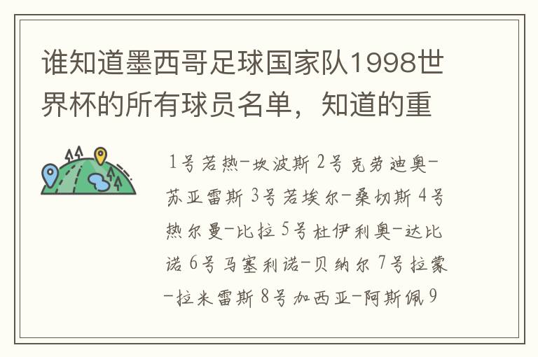 谁知道墨西哥足球国家队1998世界杯的所有球员名单,知道的重赏