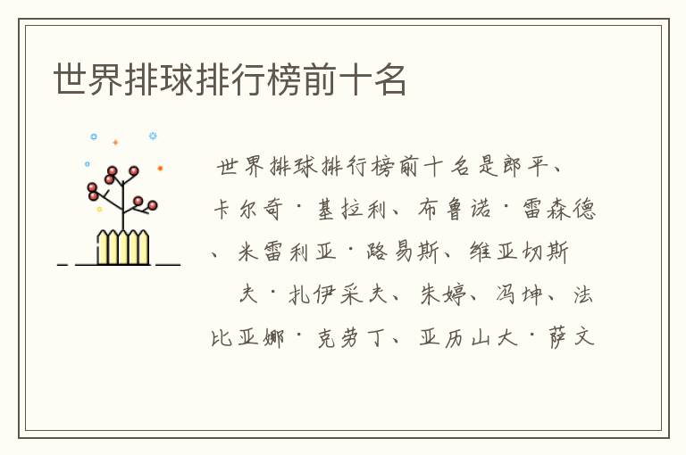 世界排球排行榜前十名