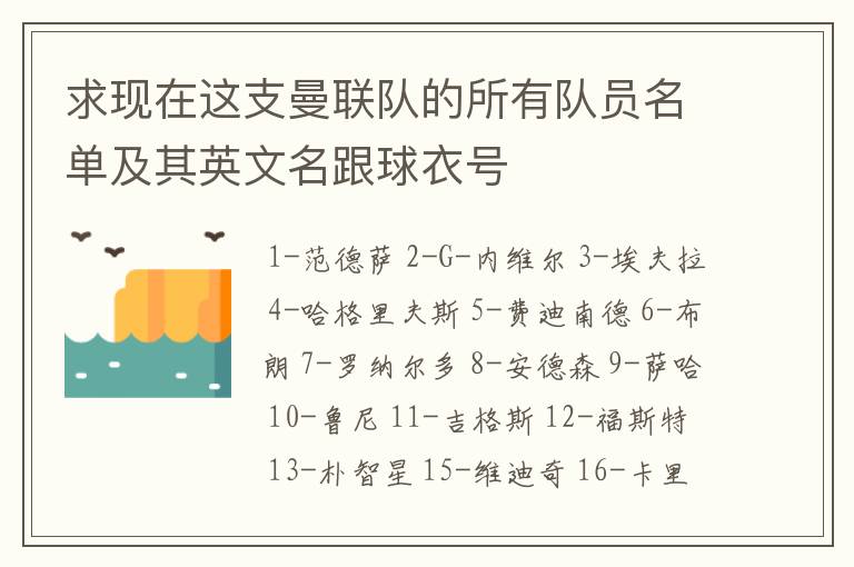 求现在这支曼联队的所有队员名单及其英文名跟球衣号