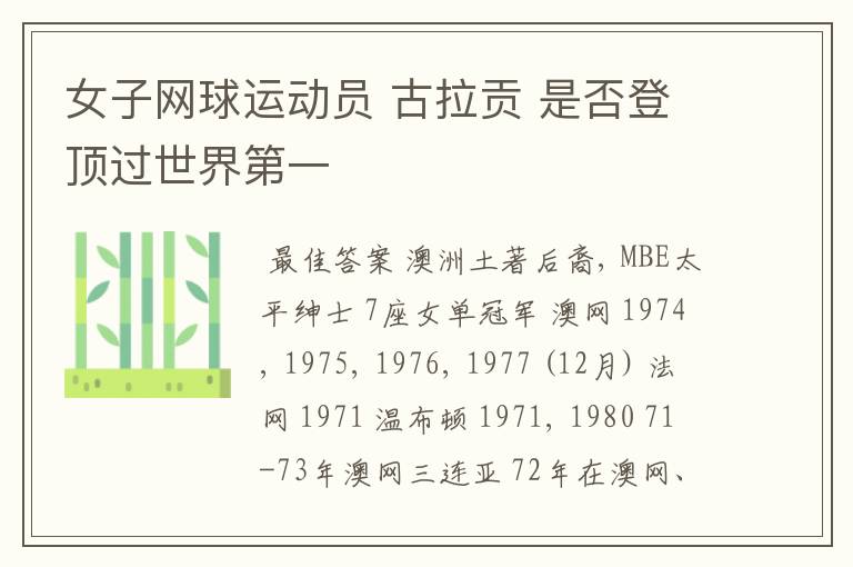 女子网球运动员 古拉贡 是否登顶过世界第一