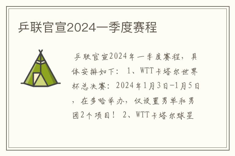 乒联官宣2024一季度赛程