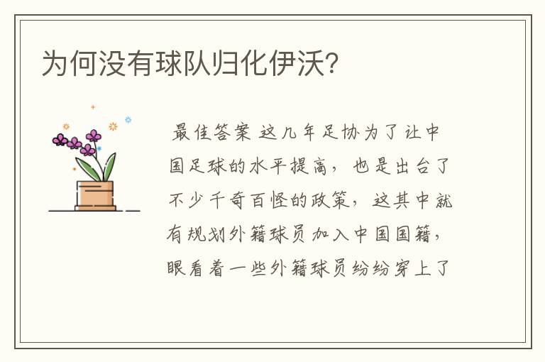 为何没有球队归化伊沃?