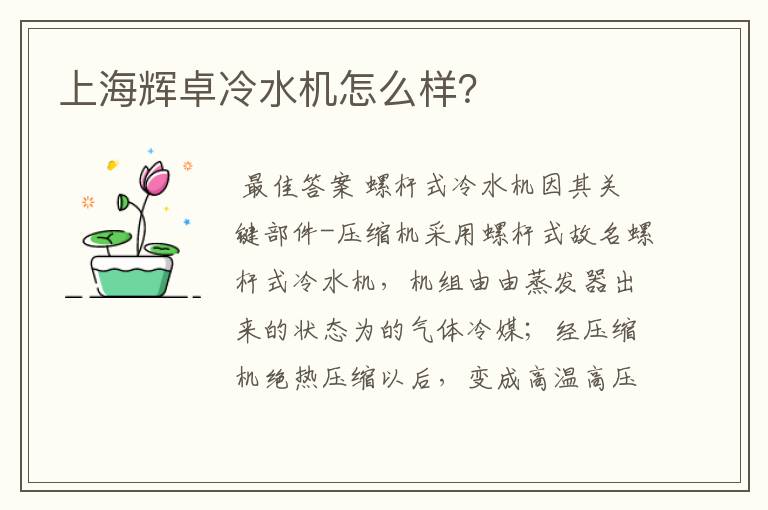 上海辉卓冷水机怎么样?