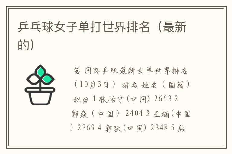 乒乓球女子单打世界排名(最新的)
