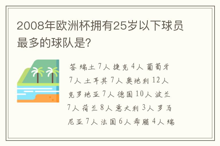 2008年欧洲杯拥有25岁以下球员最多的球队是?