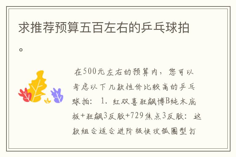 求推荐预算五百左右的乒乓球拍。