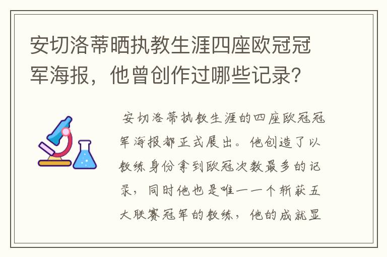 安切洛蒂晒执教生涯四座欧冠冠军海报,他曾创作过哪些记录?