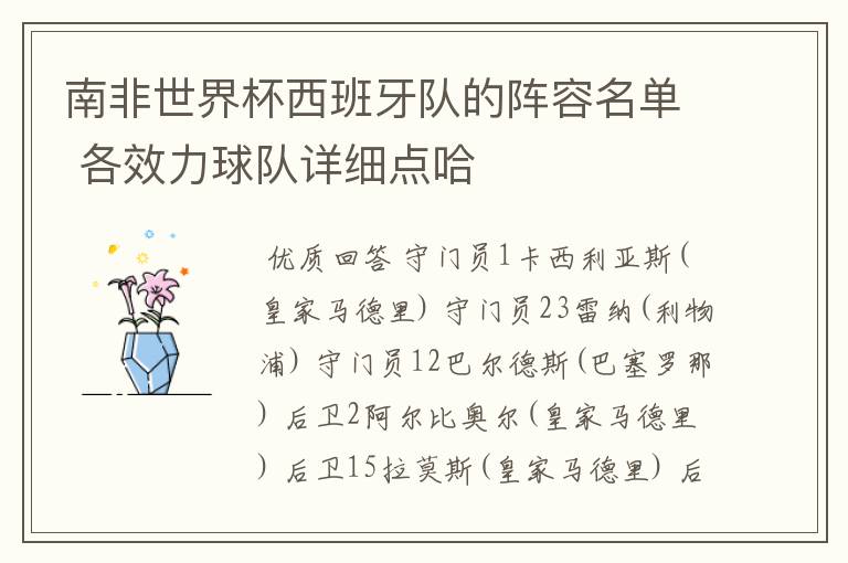 南非世界杯西班牙队的阵容名单 各效力球队详细点哈