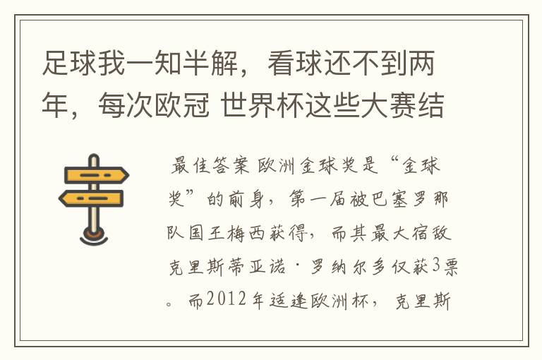 足球我一知半解,看球还不到两年,每次欧冠 世界杯这些大赛结束后不是都要评什么金球奖,金靴奖什么的吗?