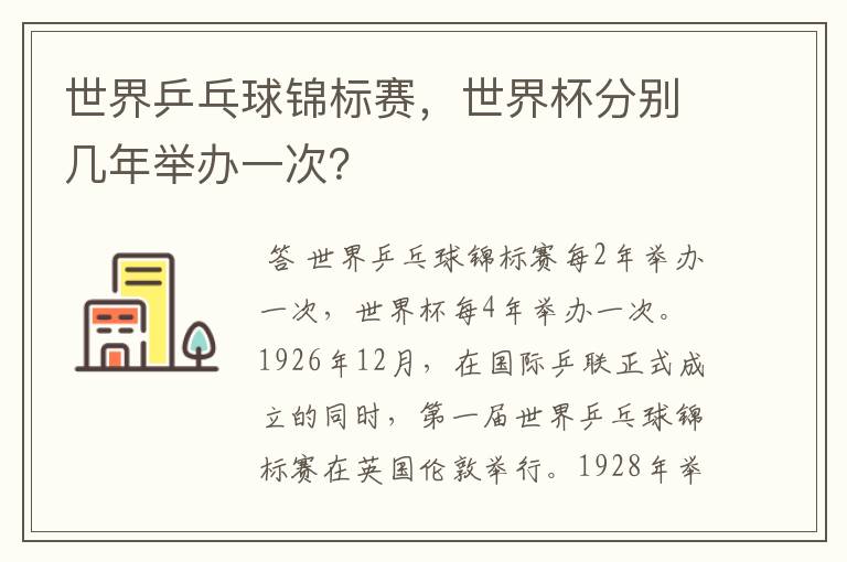 世界乒乓球锦标赛,世界杯分别几年举办一次?