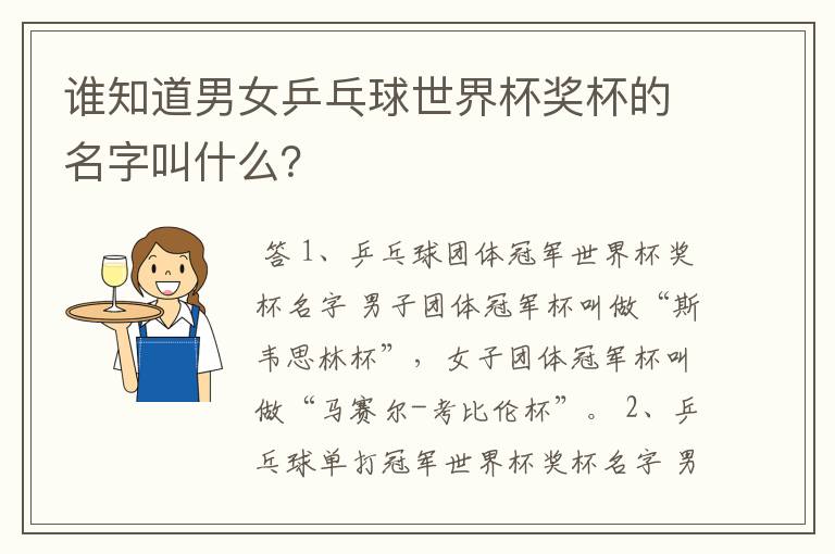 谁知道男女乒乓球世界杯奖杯的名字叫什么?