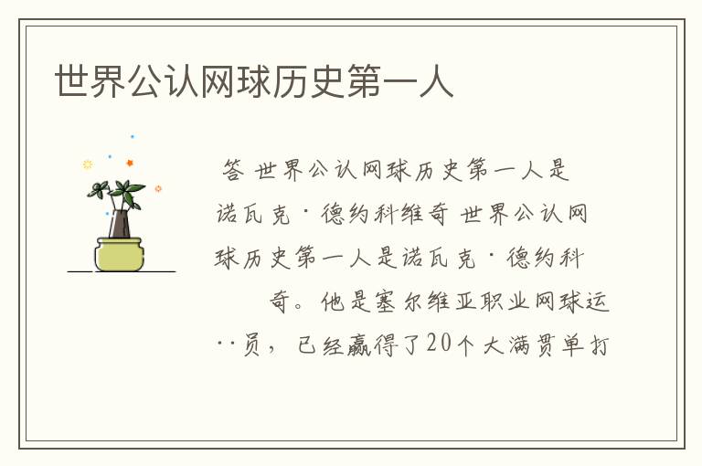 世界公认网球历史第一人