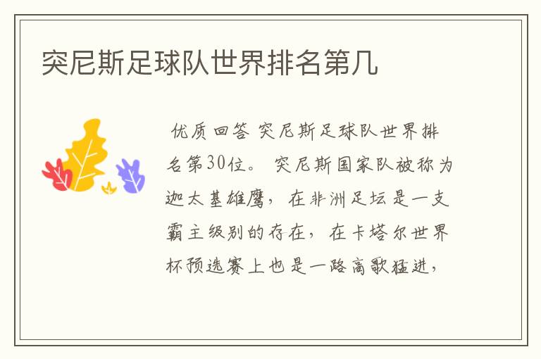 突尼斯足球队世界排名第几