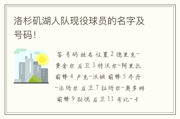 洛杉矶湖人队现役球员的名字及号码!