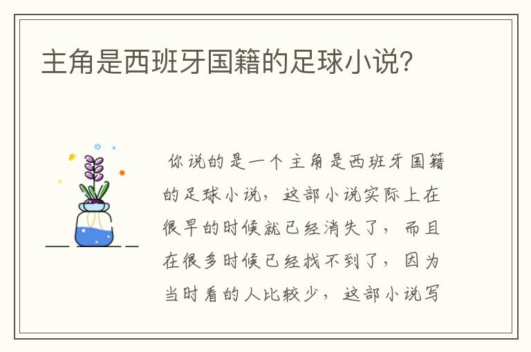主角是西班牙国籍的足球小说?