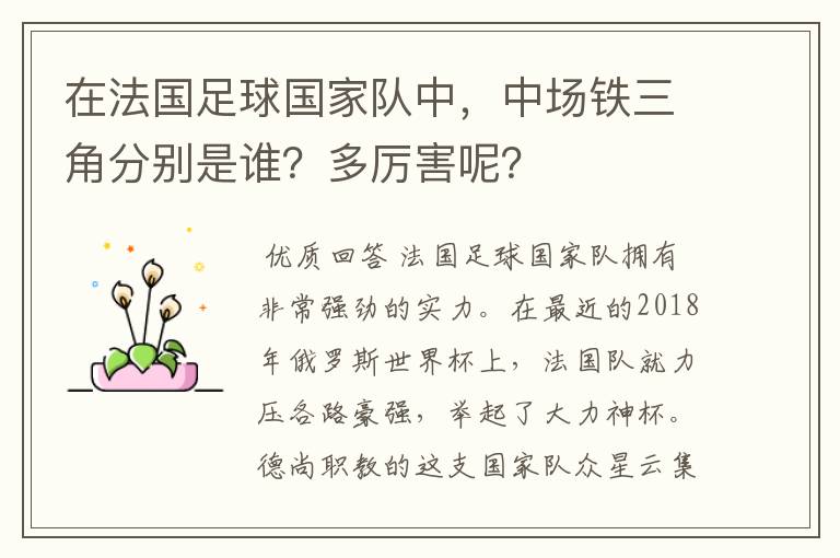 在法国足球国家队中,中场铁三角分别是谁?多厉害呢?