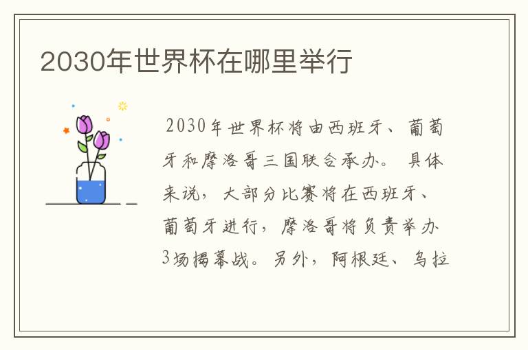 2030年世界杯在哪里举行