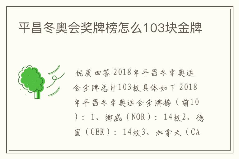 平昌冬奥会奖牌榜怎么103块金牌