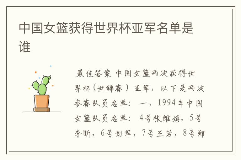 中国女篮获得世界杯亚军名单是谁