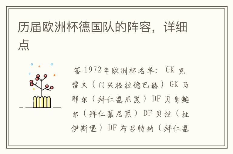 历届欧洲杯德国队的阵容,详细点