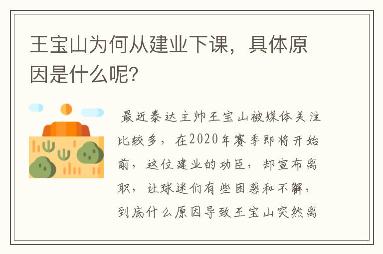 王宝山为何从建业下课,具体原因是什么呢?