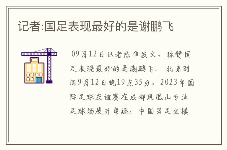记者:国足表现最好的是谢鹏飞