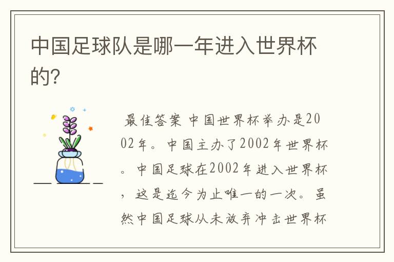 中国足球队是哪一年进入世界杯的?