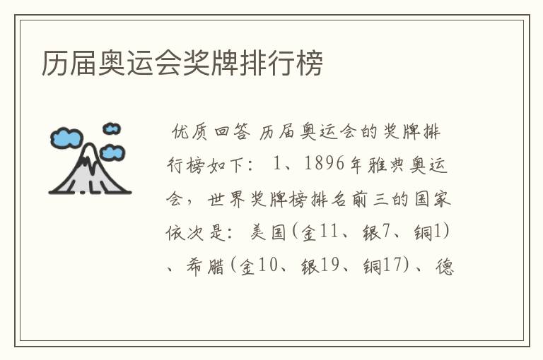 历届奥运会奖牌排行榜
