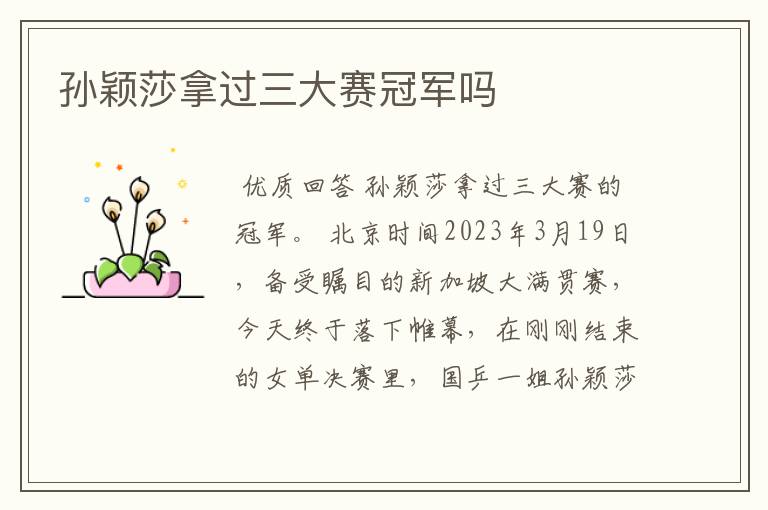 孙颖莎拿过三大赛冠军吗