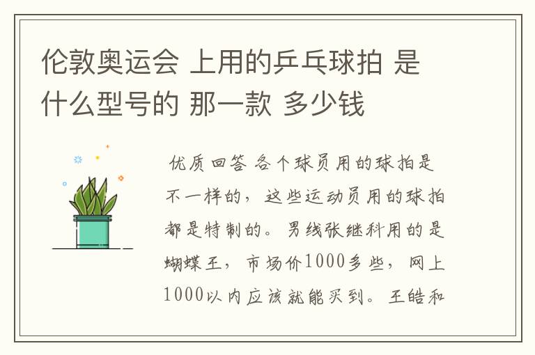 伦敦奥运会 上用的乒乓球拍 是什么型号的 那一款 多少钱