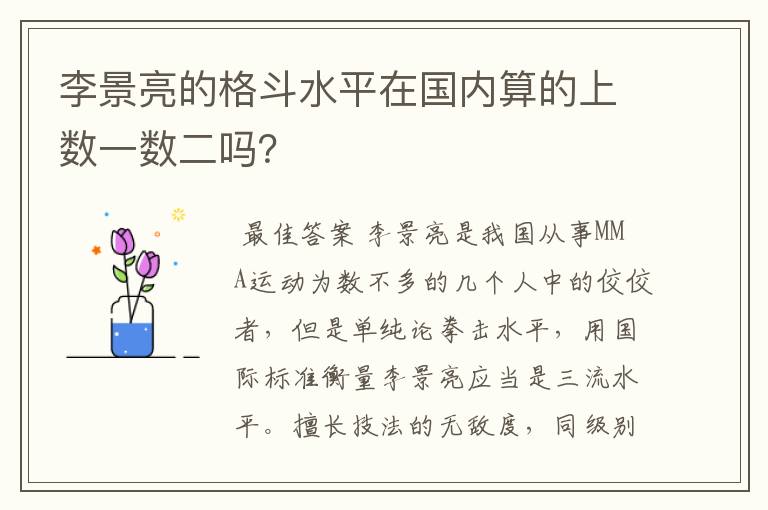 李景亮的格斗水平在国内算的上数一数二吗?