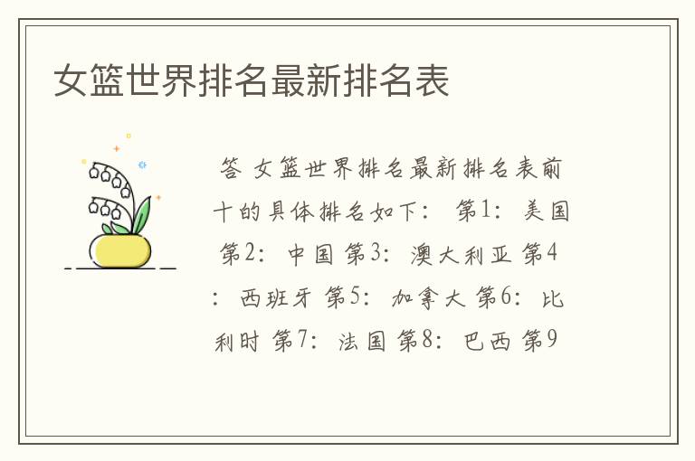 女篮世界排名最新排名表