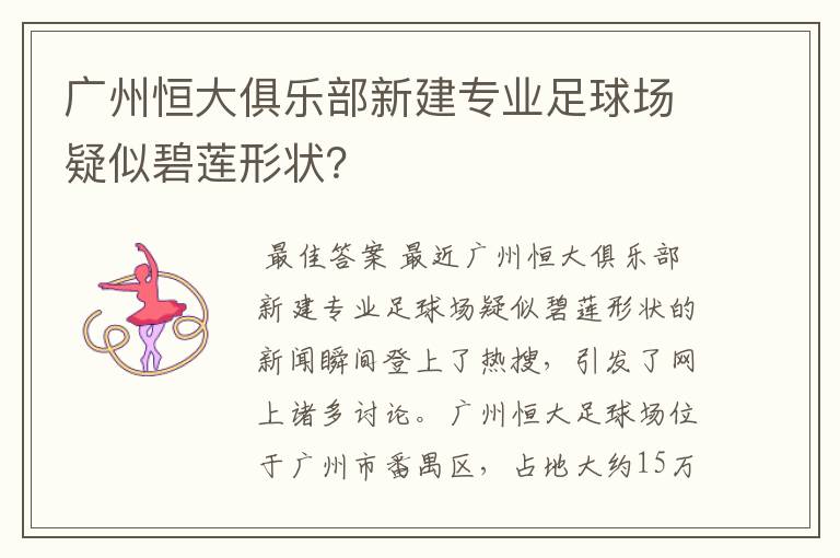 广州恒大俱乐部新建专业足球场疑似碧莲形状?