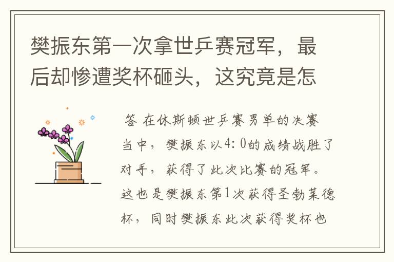 樊振东第一次拿世乒赛冠军,最后却惨遭奖杯砸头,这究竟是怎么回事?