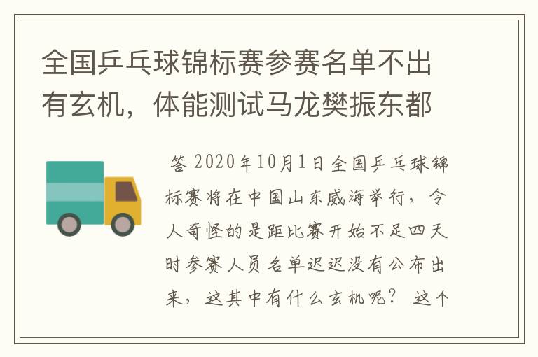 全国乒乓球锦标赛参赛名单不出有玄机,体能测试马龙樊振东都头痛