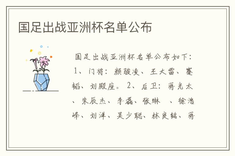国足出战亚洲杯名单公布