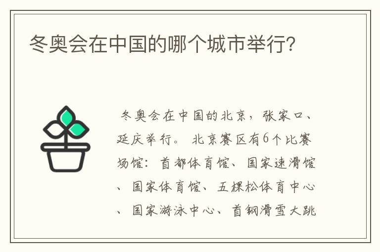 冬奥会在中国的哪个城市举行?