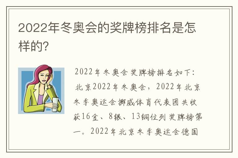 2022年冬奥会的奖牌榜排名是怎样的?