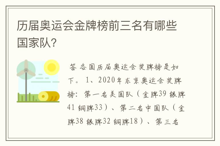 历届奥运会金牌榜前三名有哪些国家队?