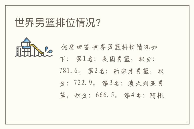 世界男篮排位情况?