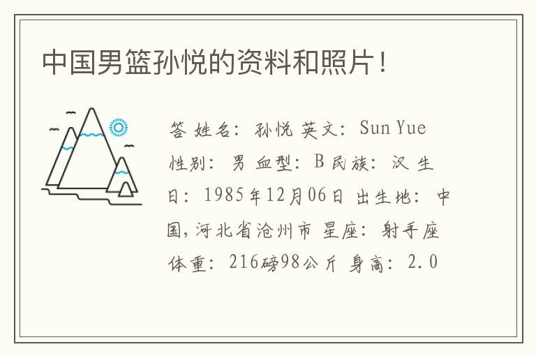 中国男篮孙悦的资料和照片!