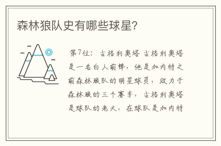 森林狼队、森林狼队史十大球星排名