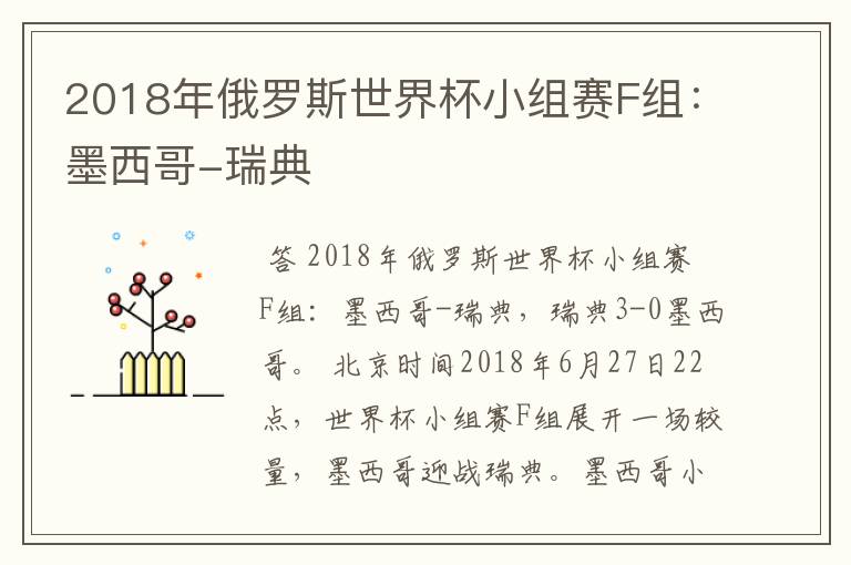 2018年俄罗斯世界杯小组赛F组:墨西哥-瑞典