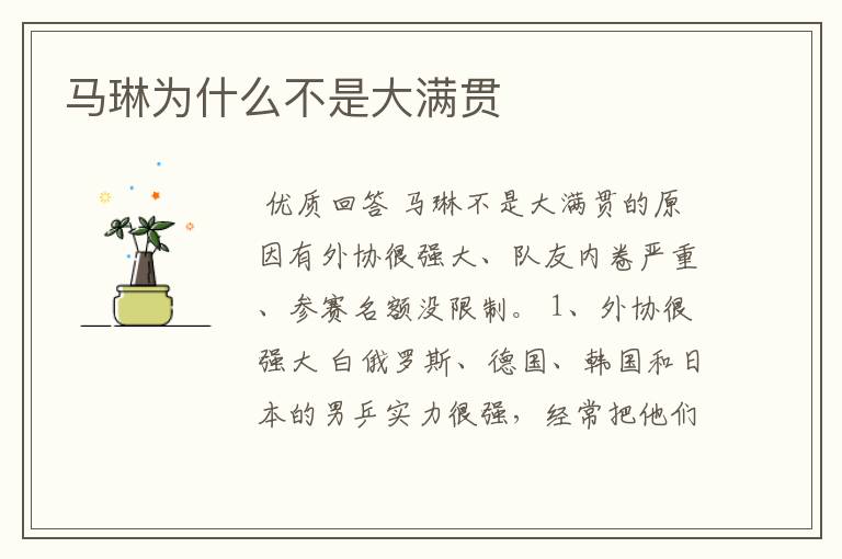 马琳为什么不是大满贯