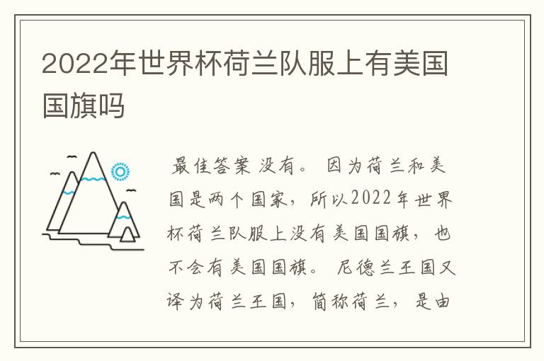 2022年世界杯荷兰队服上有美国国旗吗