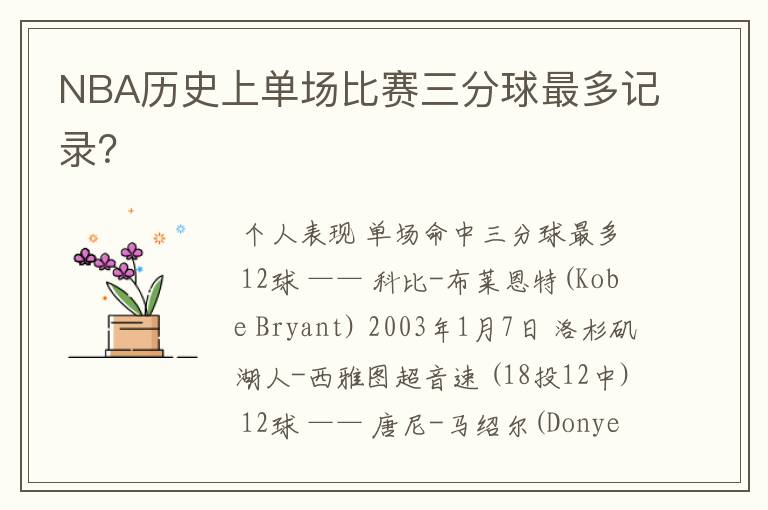 NBA历史上单场比赛三分球最多记录?