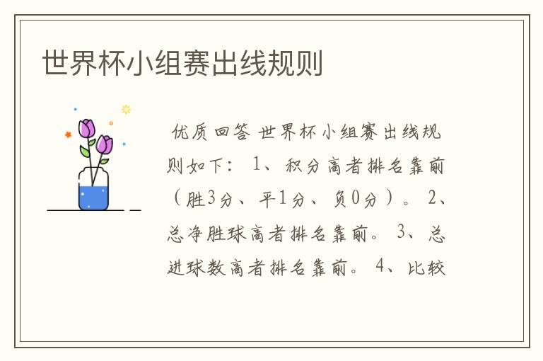 世界杯小组赛出线规则