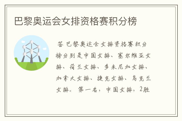 巴黎奥运会女排资格赛积分榜